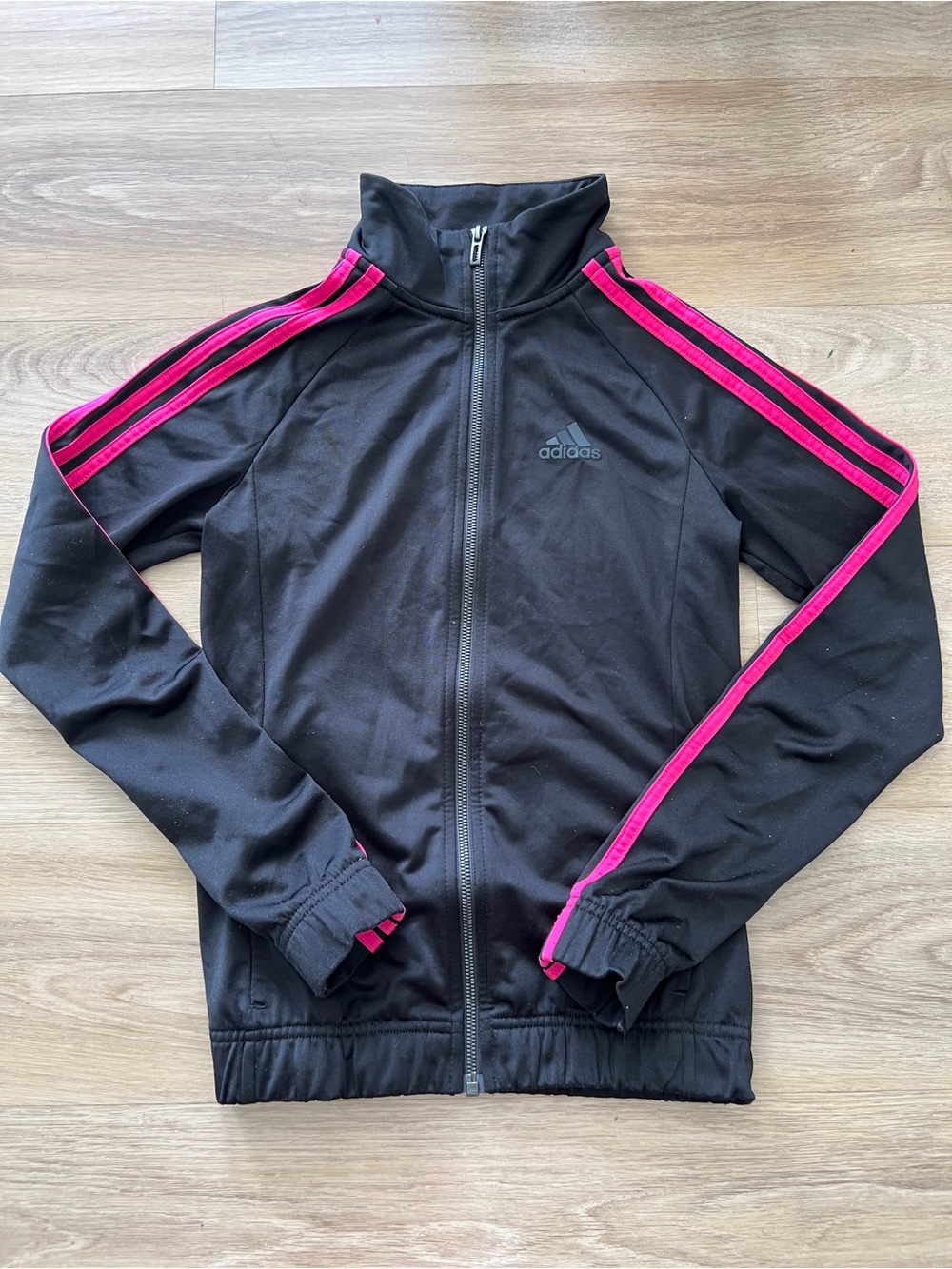 adidas Black Track Jacket with Pink Stripe Accents